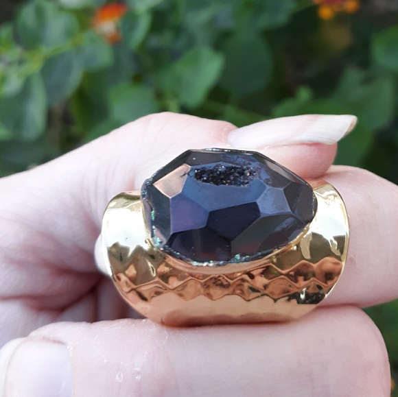 New Titanium Window Druzy Adjustable Gold Ring. - Picture 6 of 8